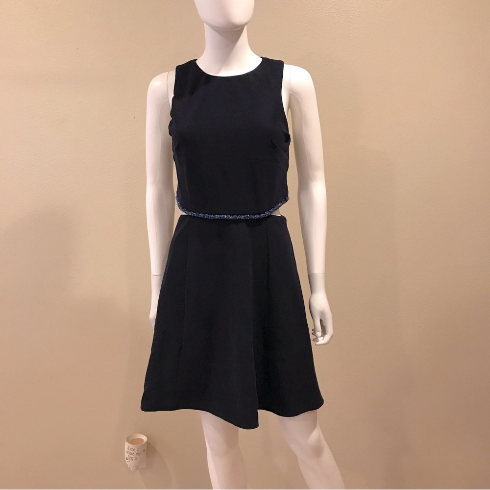 Topshop Dark Navy Blue Dress Size 8 Beaded Trim Side Cut Outs Semi Formal